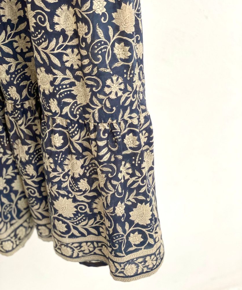 Robe Poème Longue – Imprimé block-print Sujata Encre