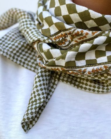 Foulard grand format – Damier kaki
