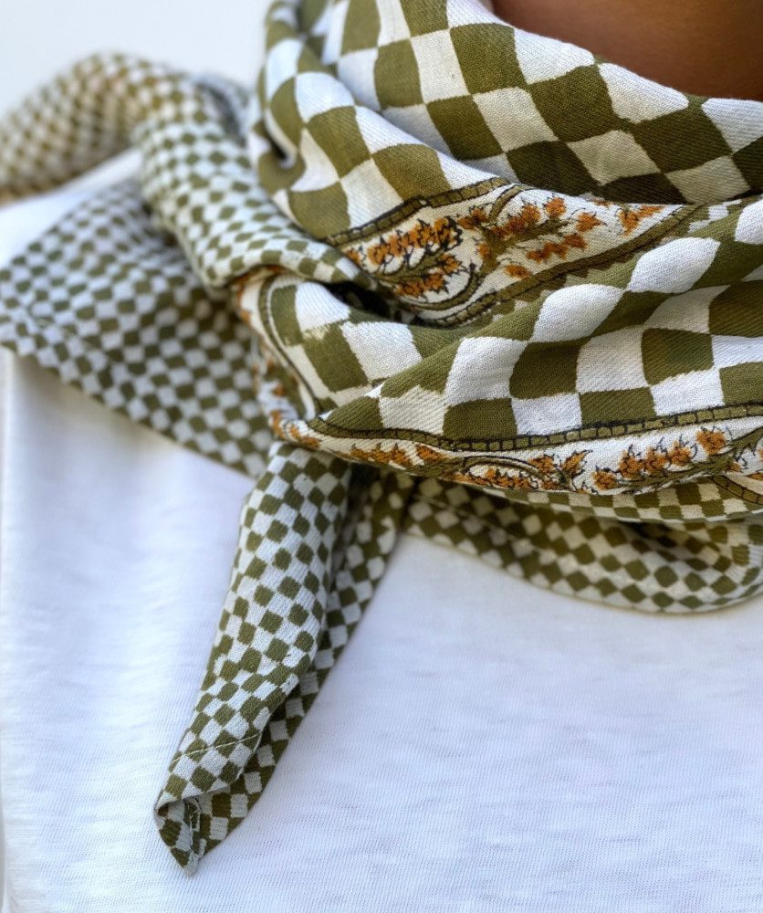 Foulard grand format – Damier kaki