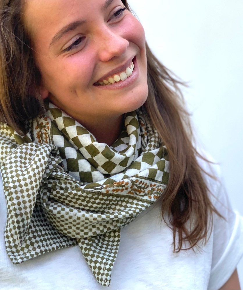 Foulard grand format – Damier kaki