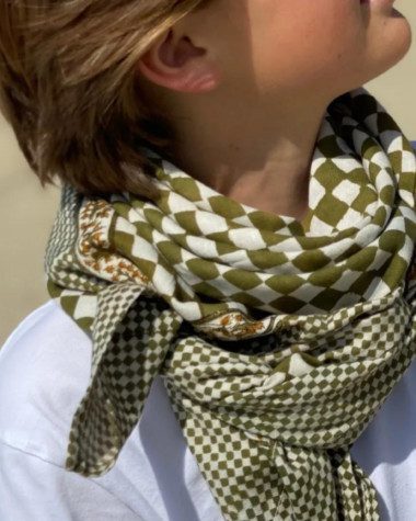 Foulard grand format – Damier kaki