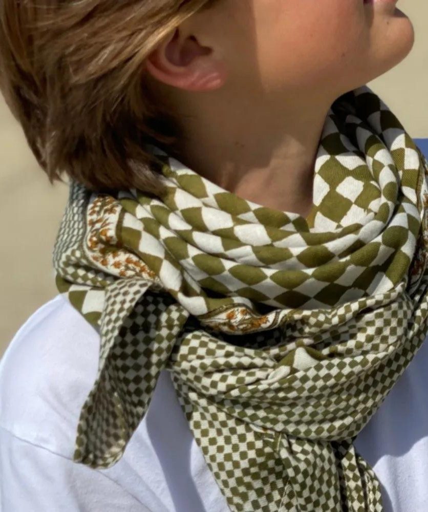 Foulard grand format – Damier kaki