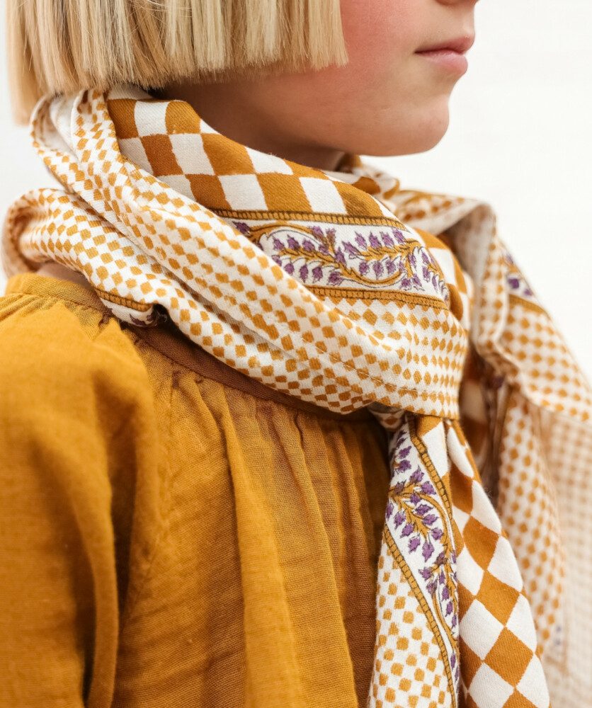 Foulard grand format – Damier caramel