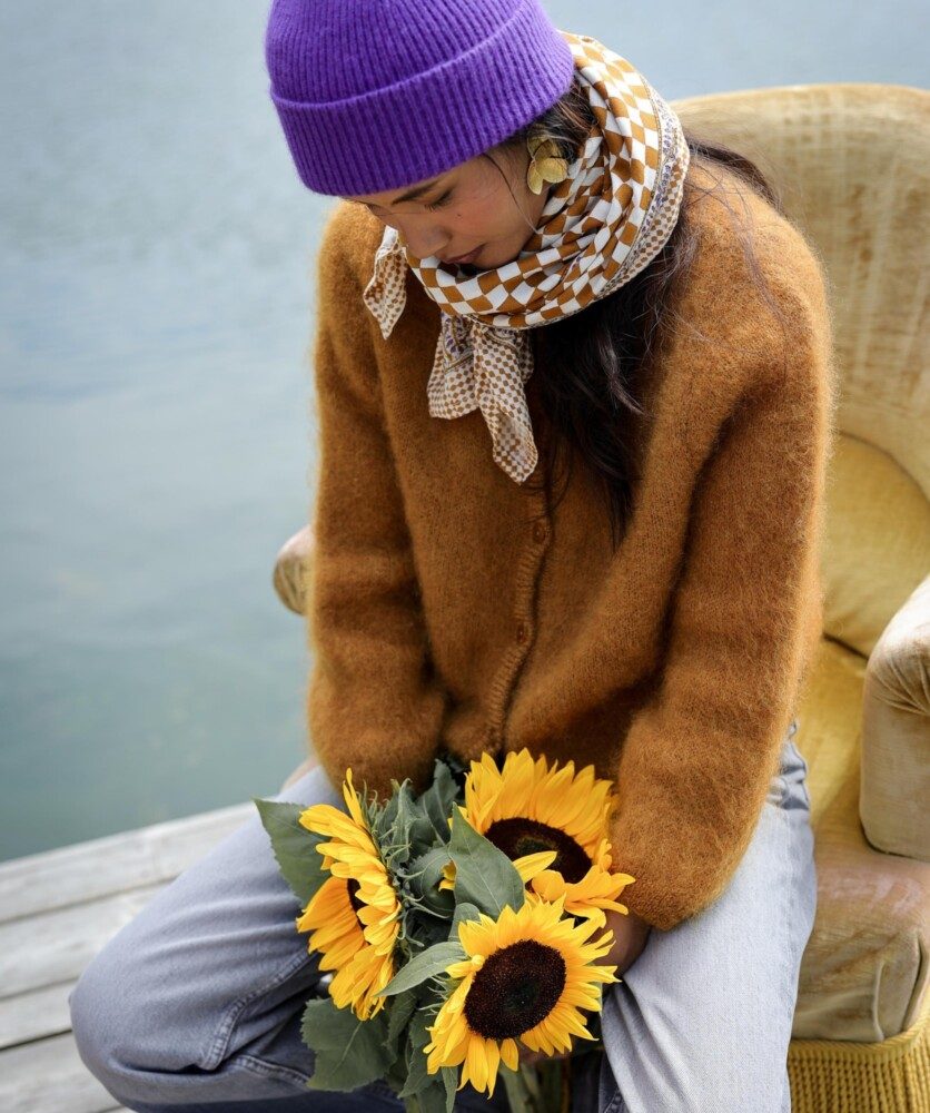 Foulard grand format – Damier caramel