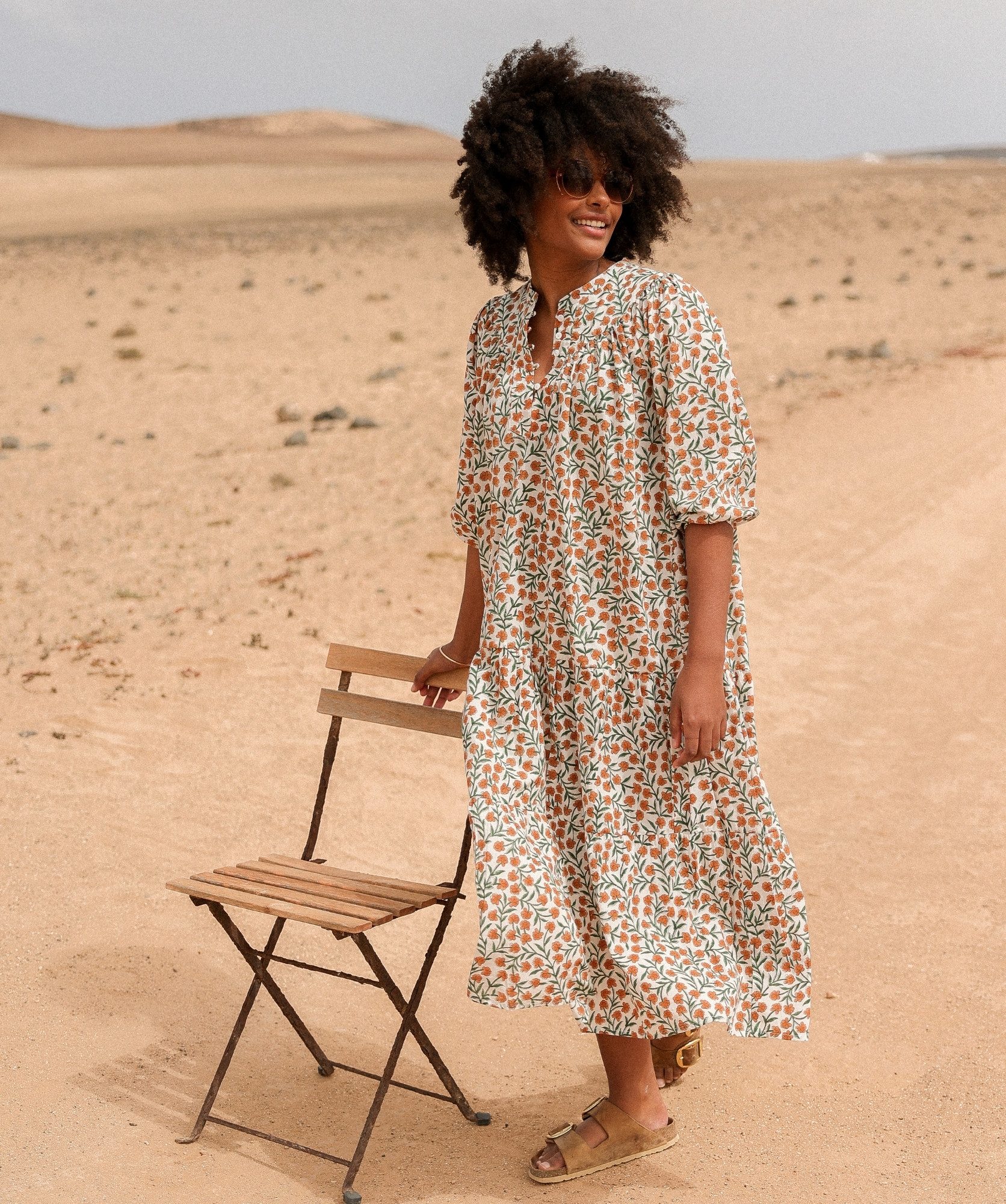 Robe Menorca – Imprimé block-print Alba clémentine
