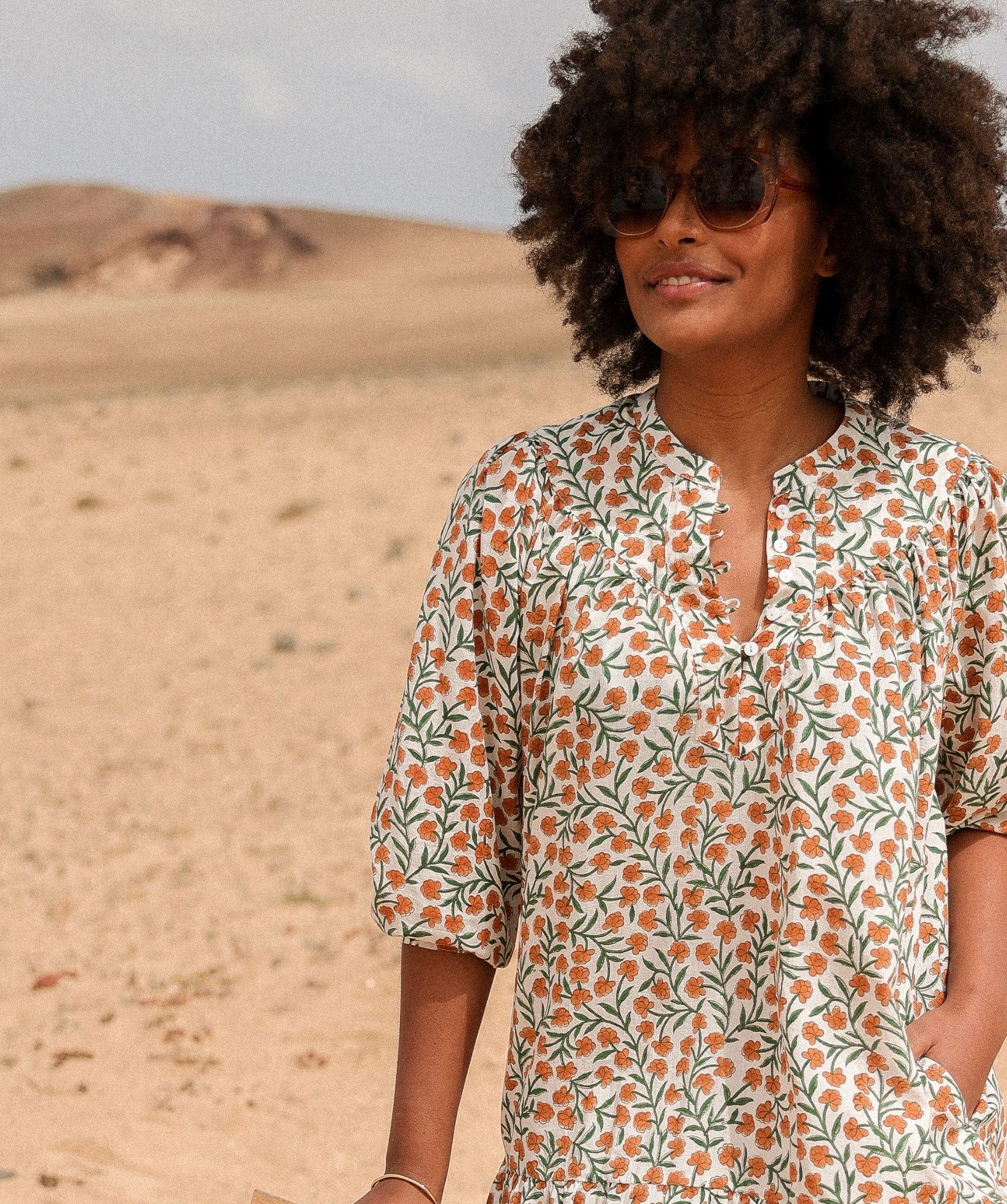 Robe Menorca – Imprimé block-print Alba clémentine