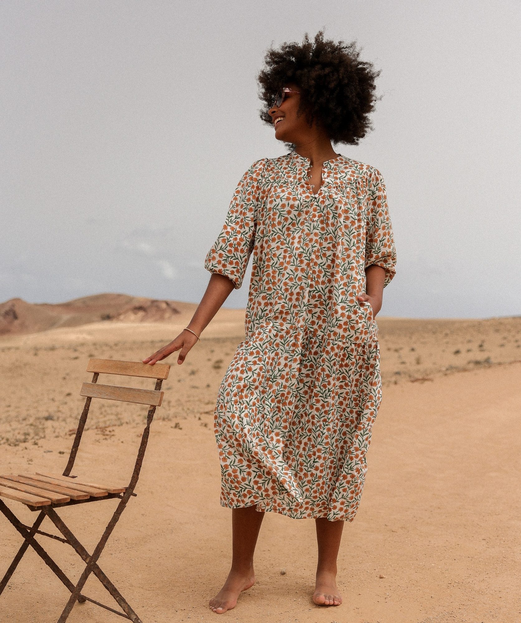Robe Menorca – Imprimé block-print Alba clémentine