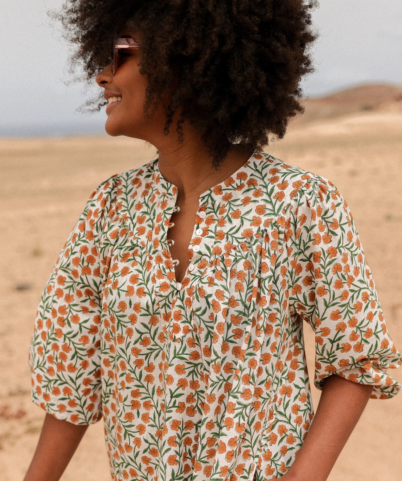 Robe Menorca – Imprimé block-print Alba clémentine