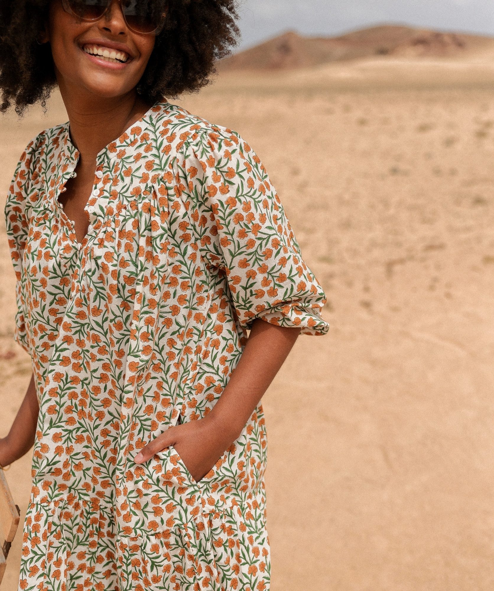 Robe Menorca – Imprimé block-print Alba clémentine