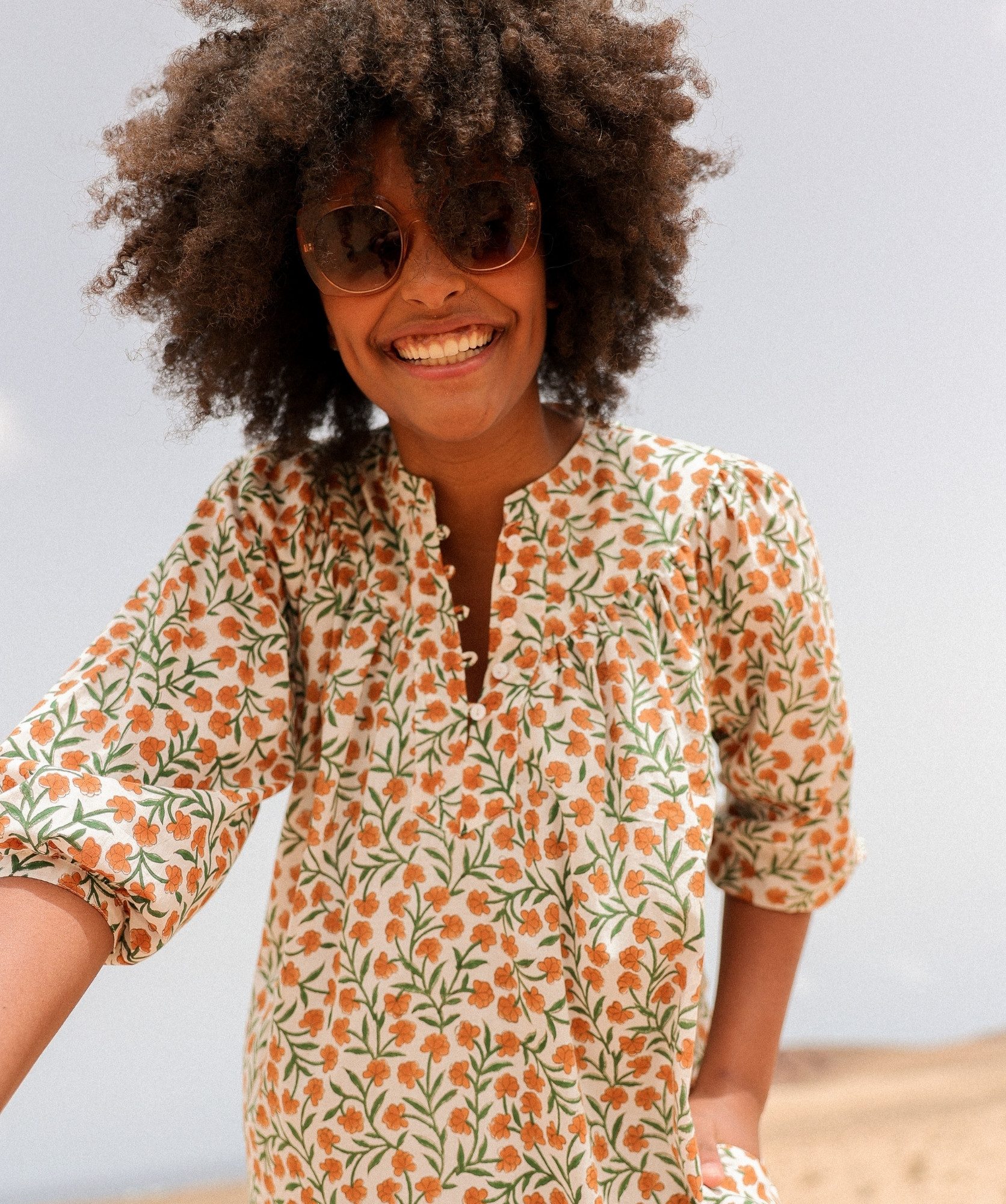 Robe Menorca – Imprimé block-print Alba clémentine