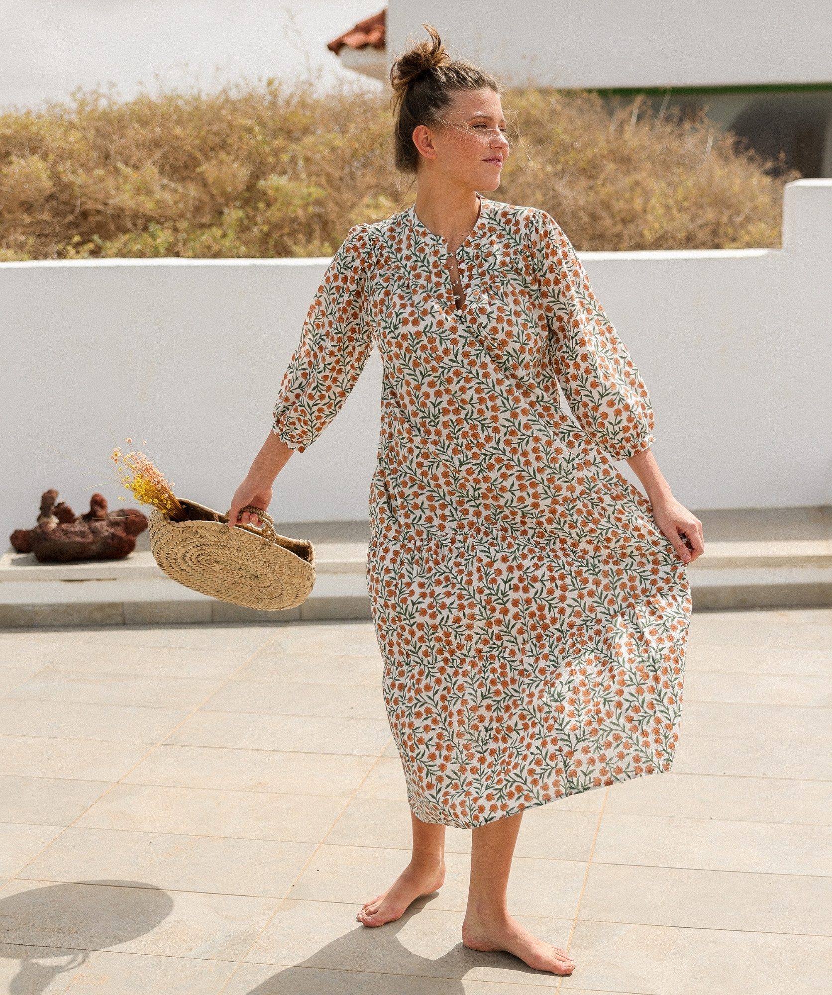 Robe Menorca – Imprimé block-print Alba clémentine