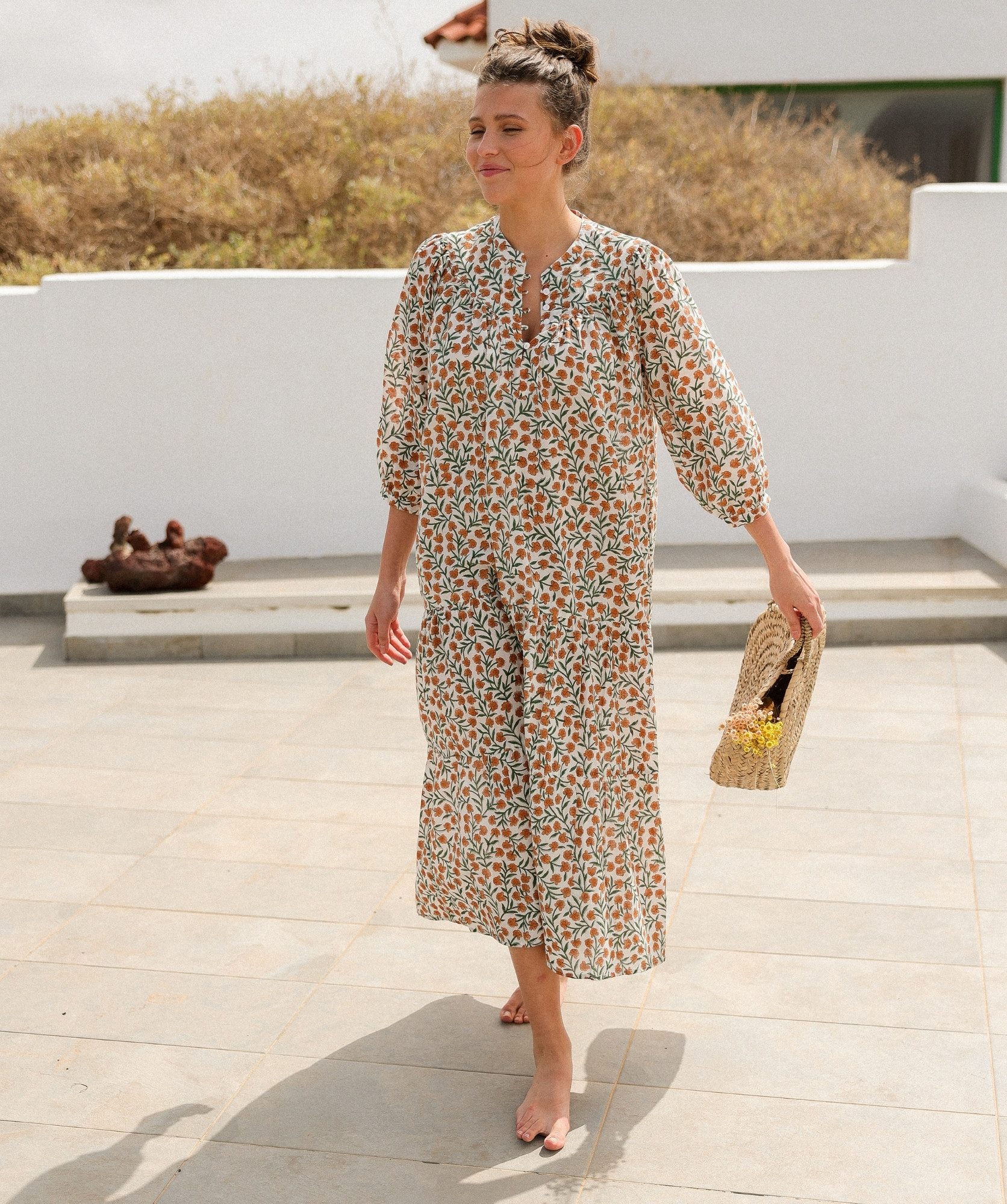 Robe Menorca – Imprimé block-print Alba clémentine