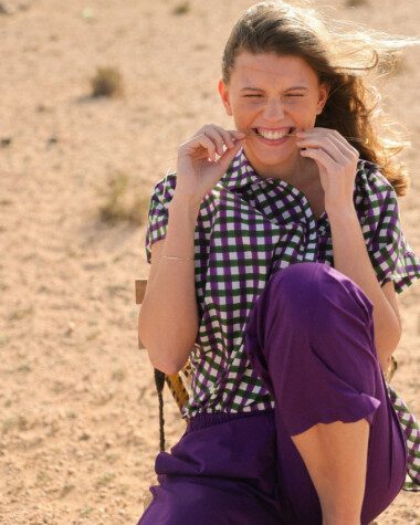 Blouse Sandra – Imprimée Block-print Green/Purple