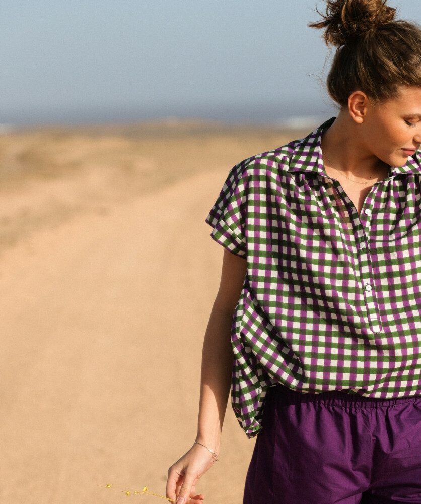 Blouse Sandra – Imprimée Block-print Green/Purple