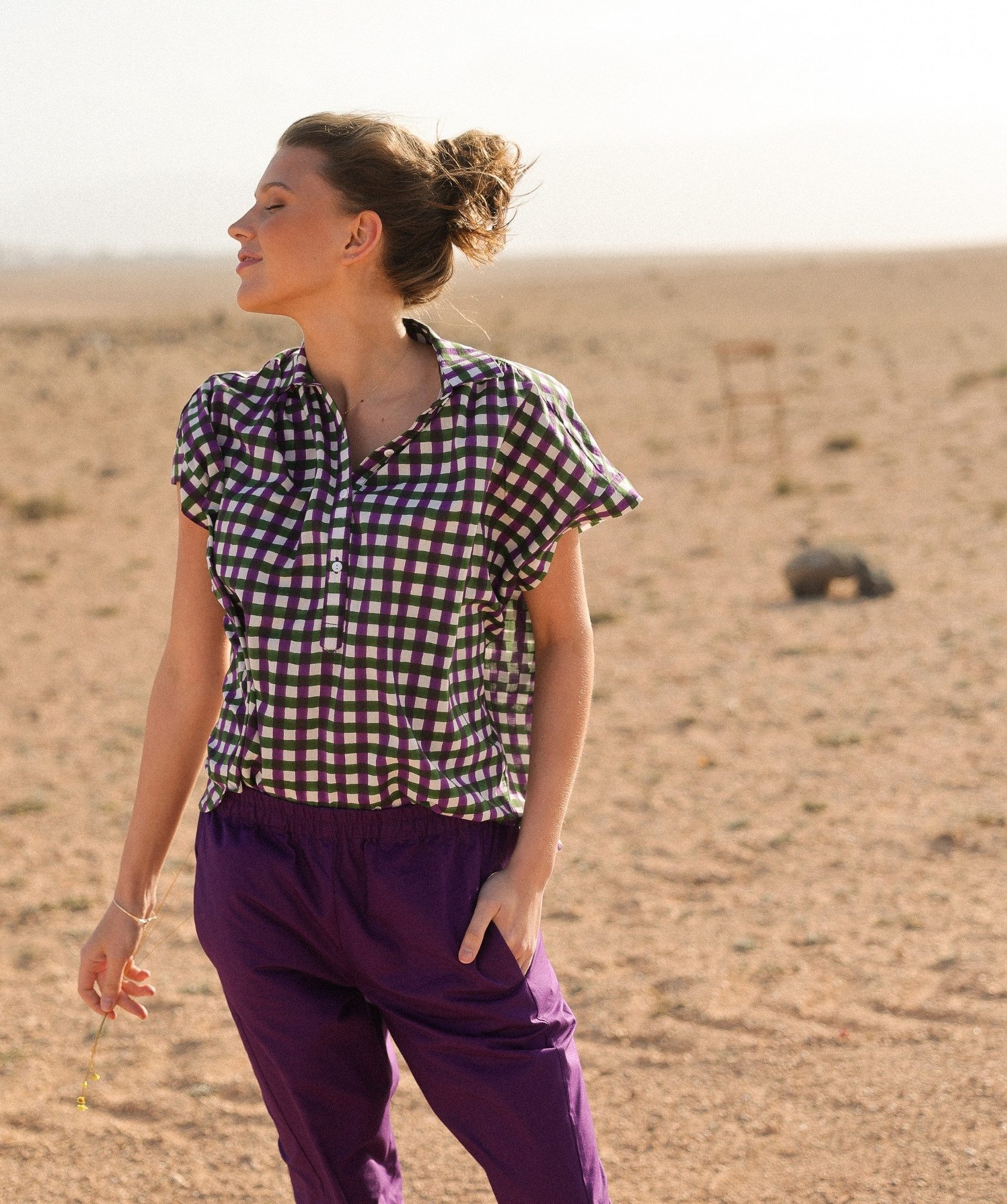 Blouse Sandra – Imprimée Block-print Green/Purple