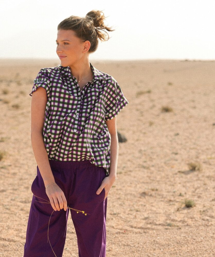 Blouse Sandra – Imprimée Block-print Green/Purple