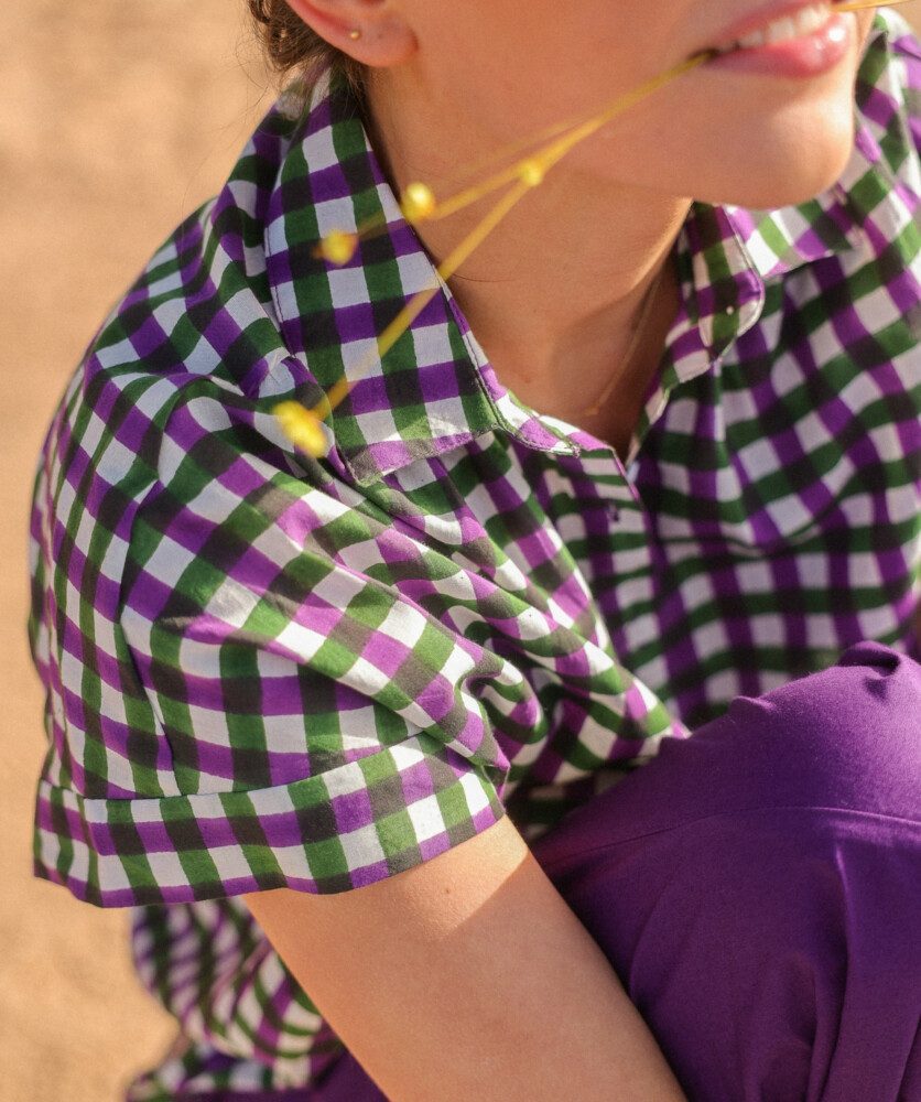 Blouse Sandra – Imprimée Block-print Green/Purple