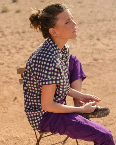 Blouse Sandra – Imprimée Block-print Green/Purple