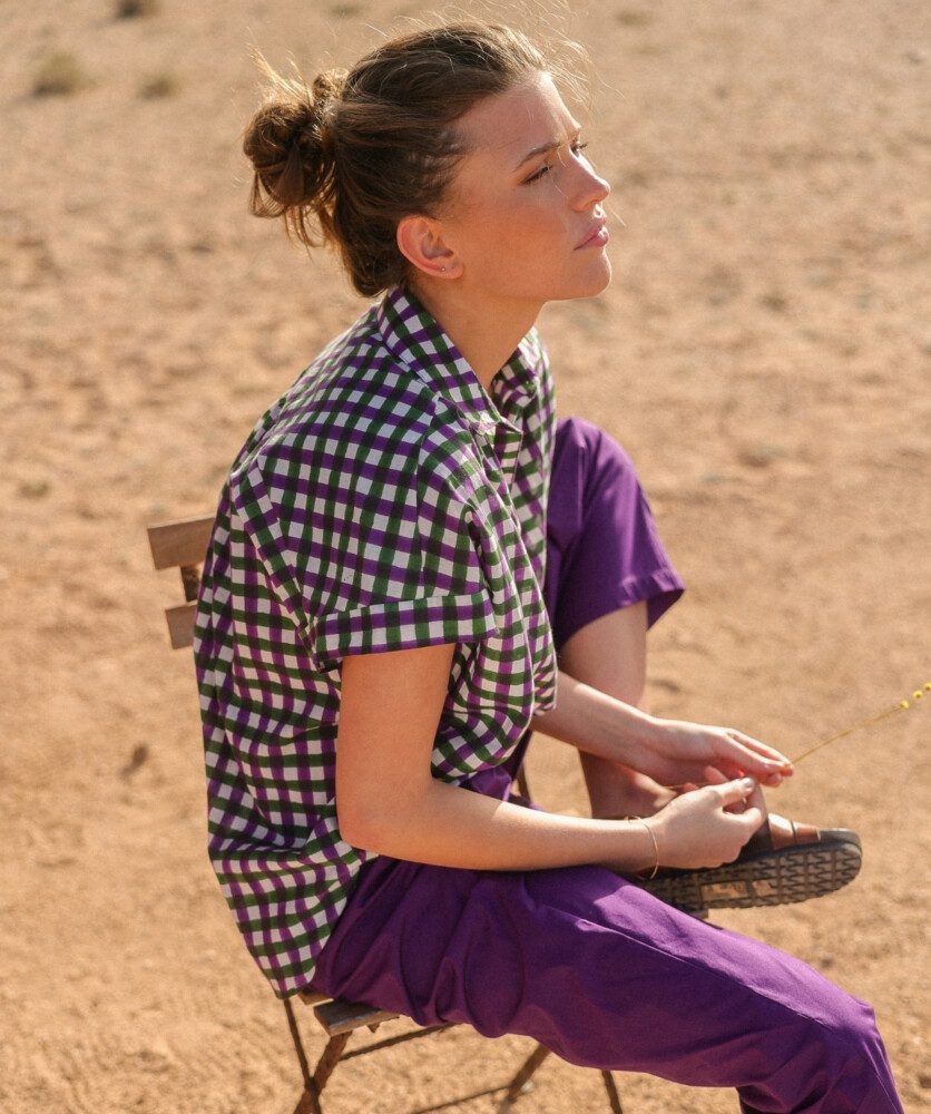 Blouse Sandra – Imprimée Block-print Green/Purple