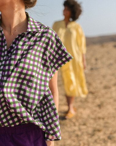 Blouse Sandra – Imprimée Block-print Green/Purple