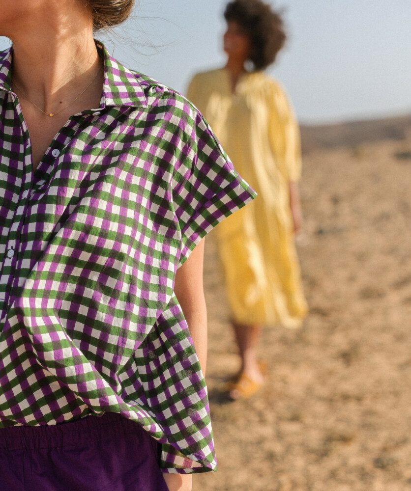 Blouse Sandra – Imprimée Block-print Green/Purple