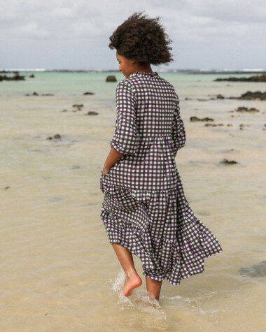 Robe Famara – carreaux Imprimés Block-print* Green/Purple