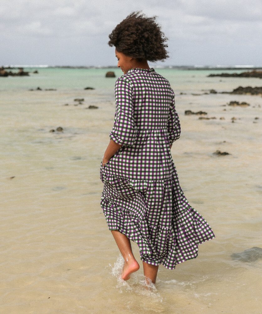 Robe Famara – carreaux Imprimés Block-print* Green/Purple