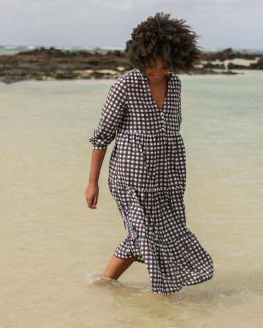 Robe Famara – carreaux Imprimés Block-print* Green/Purple