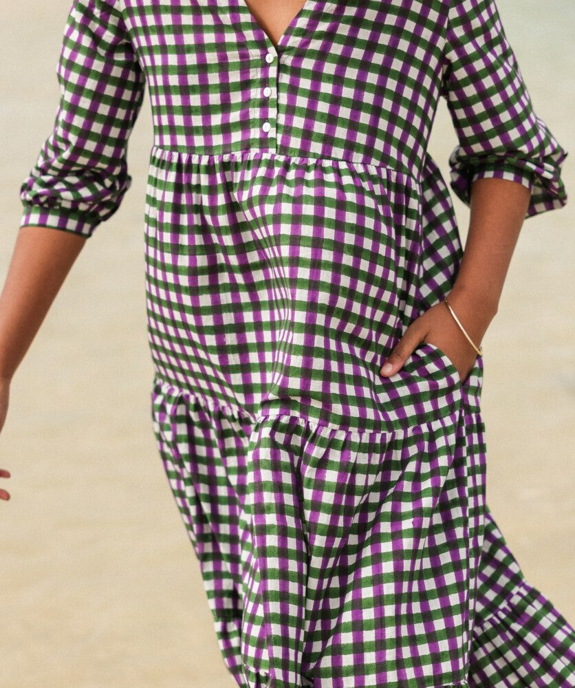 Robe Famara – carreaux Imprimés Block-print* Green/Purple