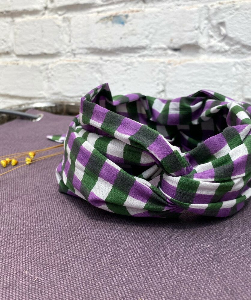 Bandeau – Imprimé block-print Carreaux Green/Purple