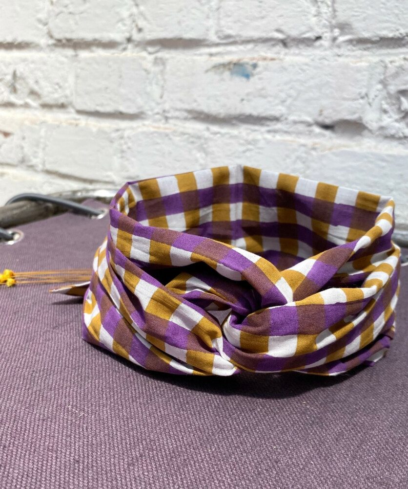 Bandeau – Imprimé block-print Carreaux Yellow/purple