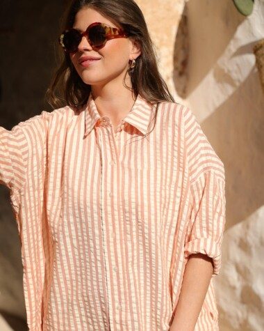 Robe Binibeca – Rayure Seersucker Rose Poudre