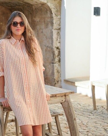 Robe Binibeca – Rayure Seersucker Rose Poudre