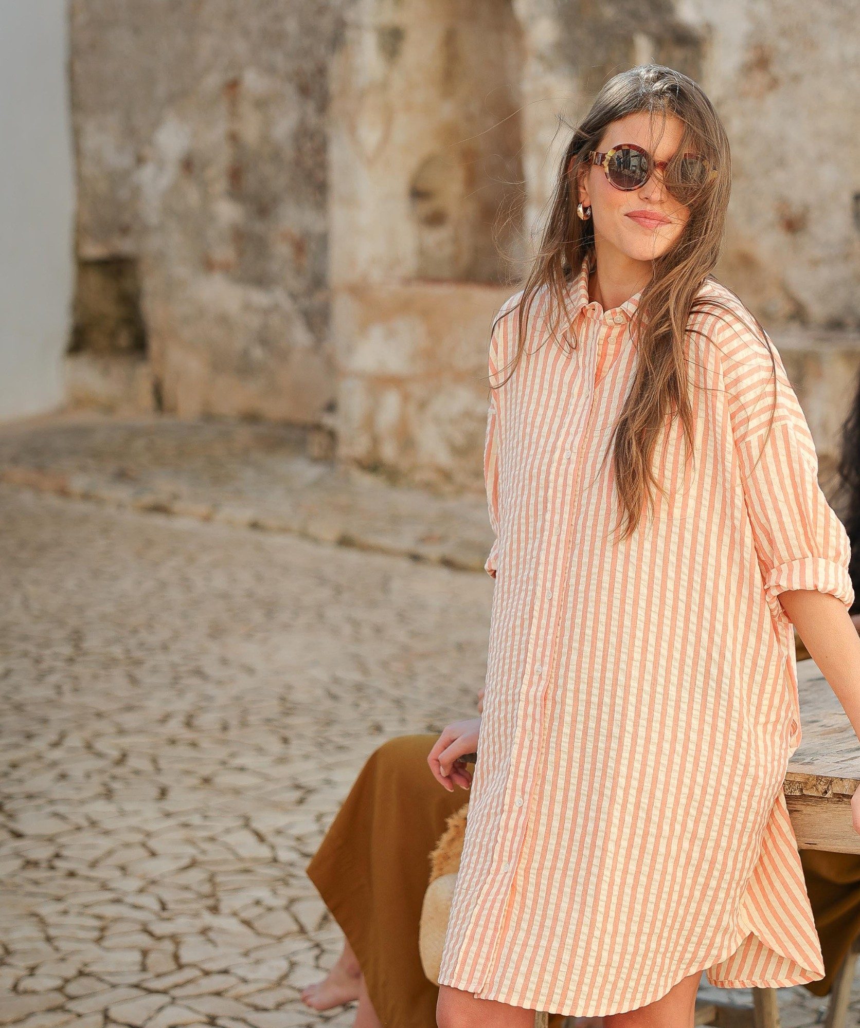 Robe Binibeca – Rayure Seersucker Rose Poudre