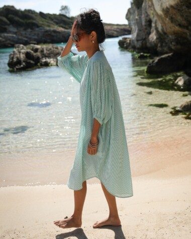Robe Helena – Voile de coton rayé Menthe