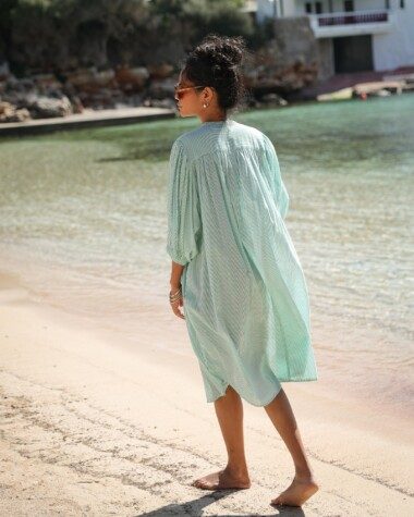 Robe Helena – Voile de coton rayé Menthe