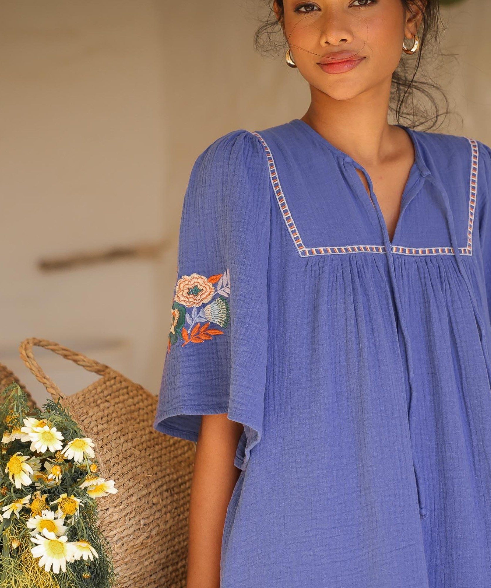 Robe Sodade Courte – gaze de coton Myosotis