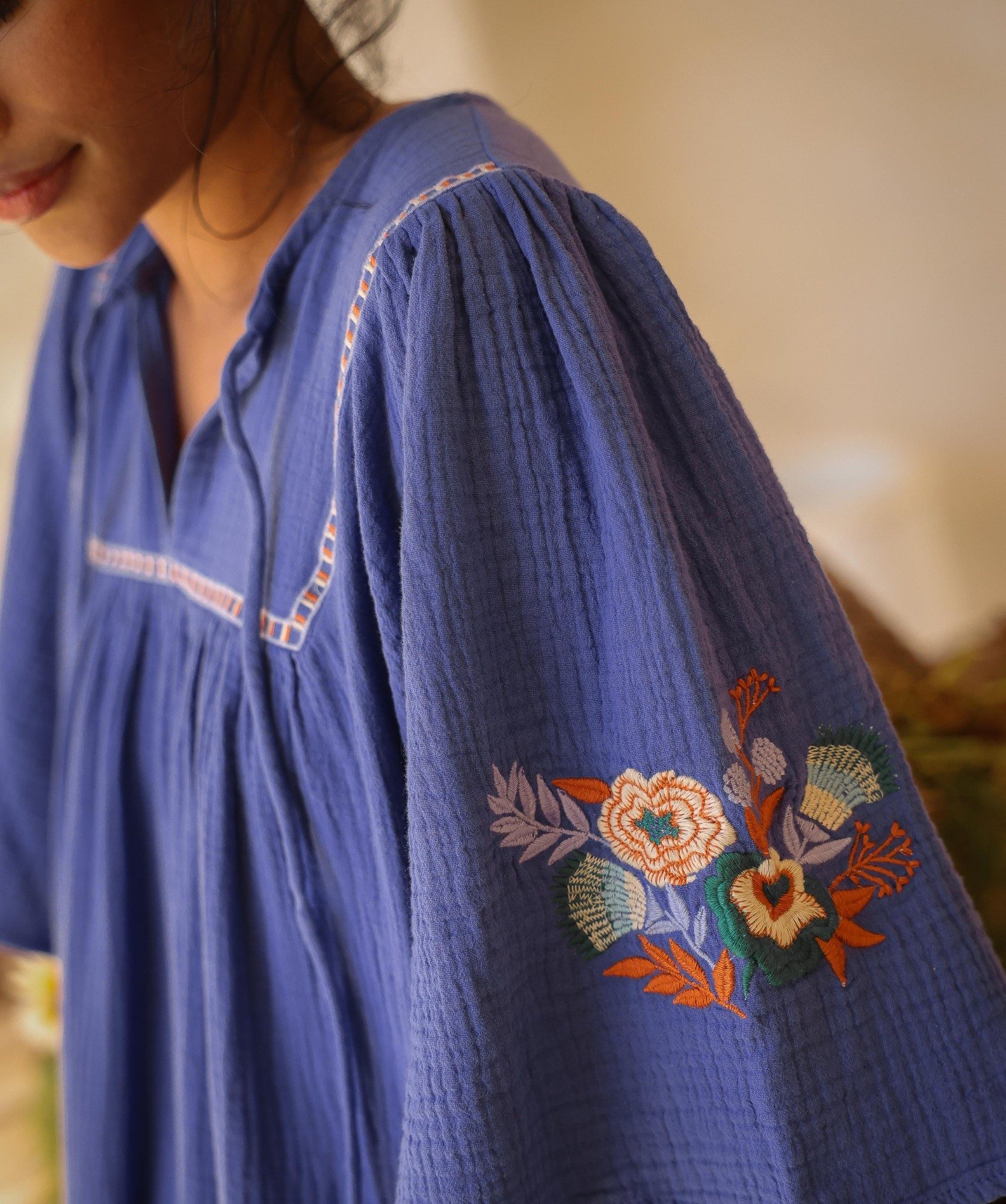 Robe Sodade Courte – gaze de coton Myosotis