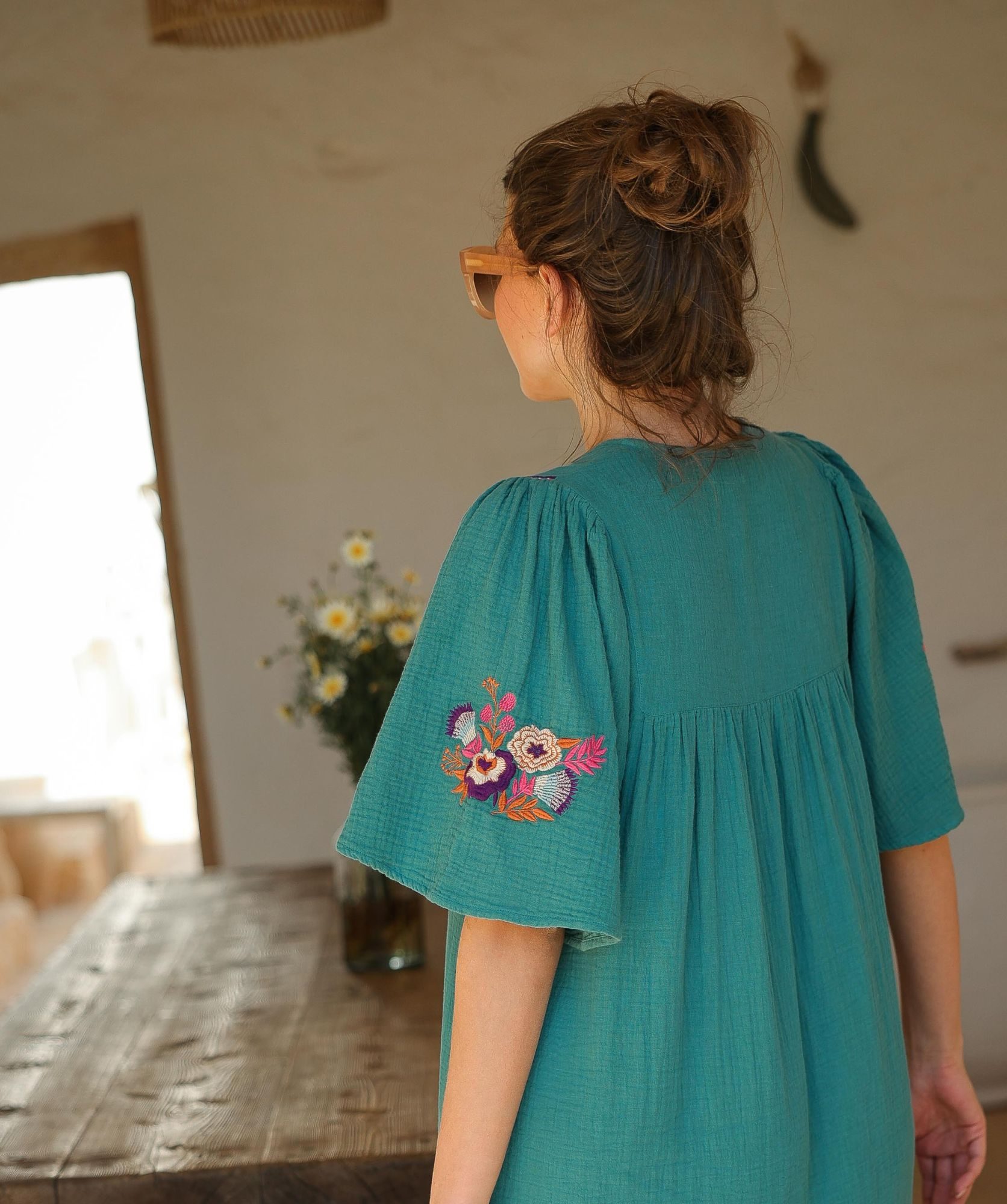 Robe Sodade Longue – Gaze de Coton Emeraude