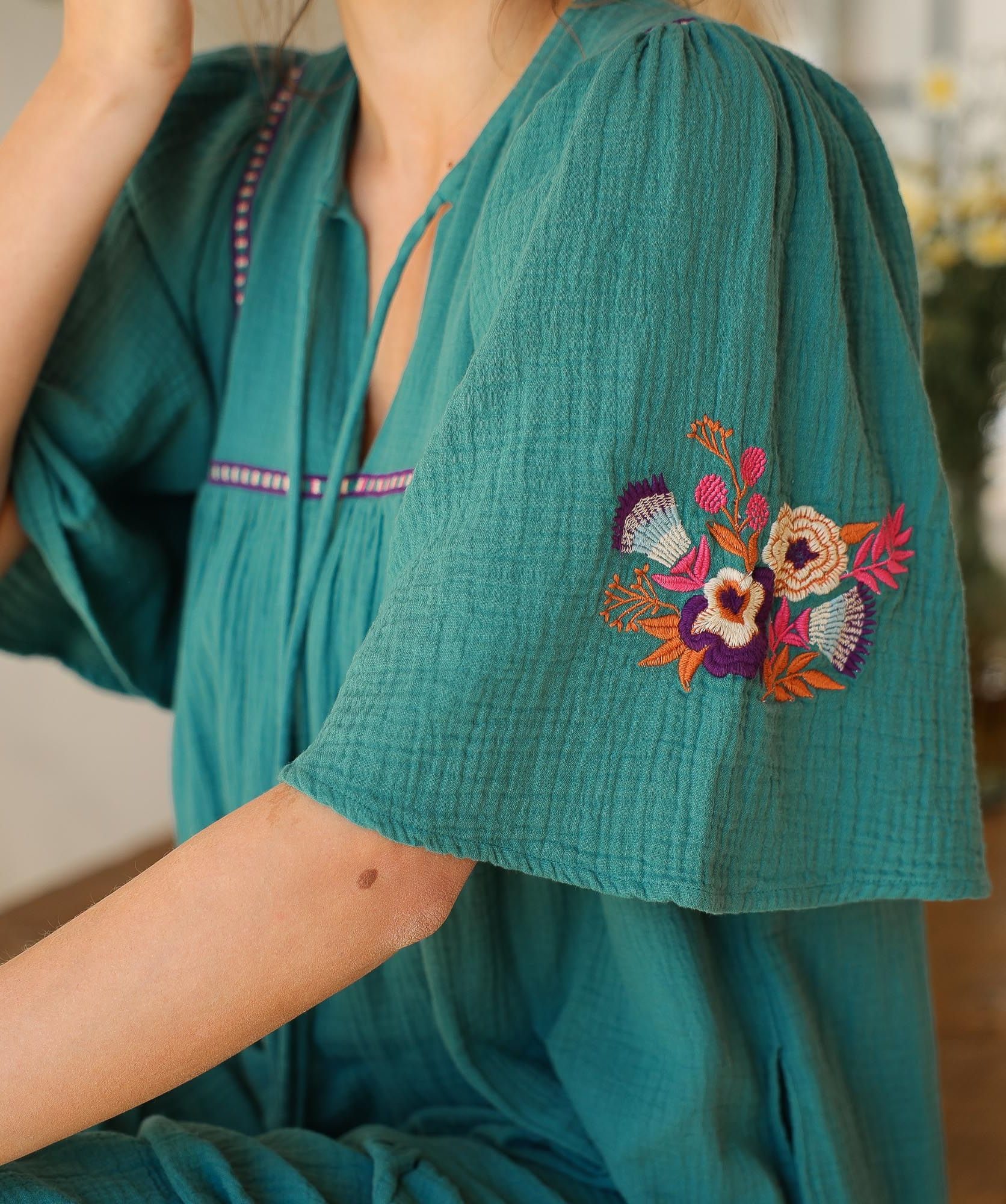 Robe Sodade Longue – Gaze de Coton Emeraude