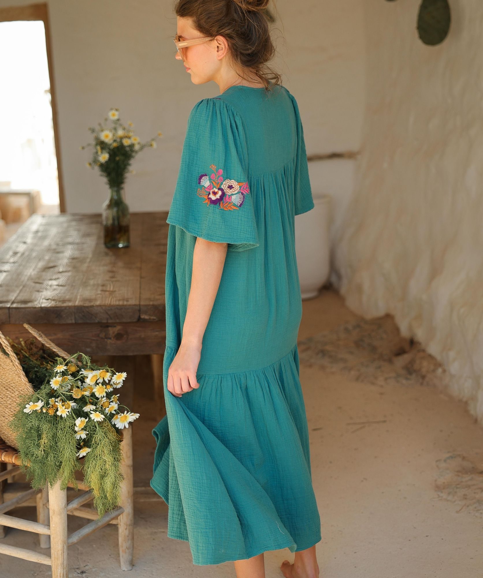 Robe Sodade Longue – Gaze de Coton Emeraude
