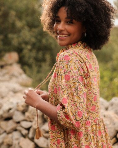 Robe Anaya – Imprimé Block-print Amarante