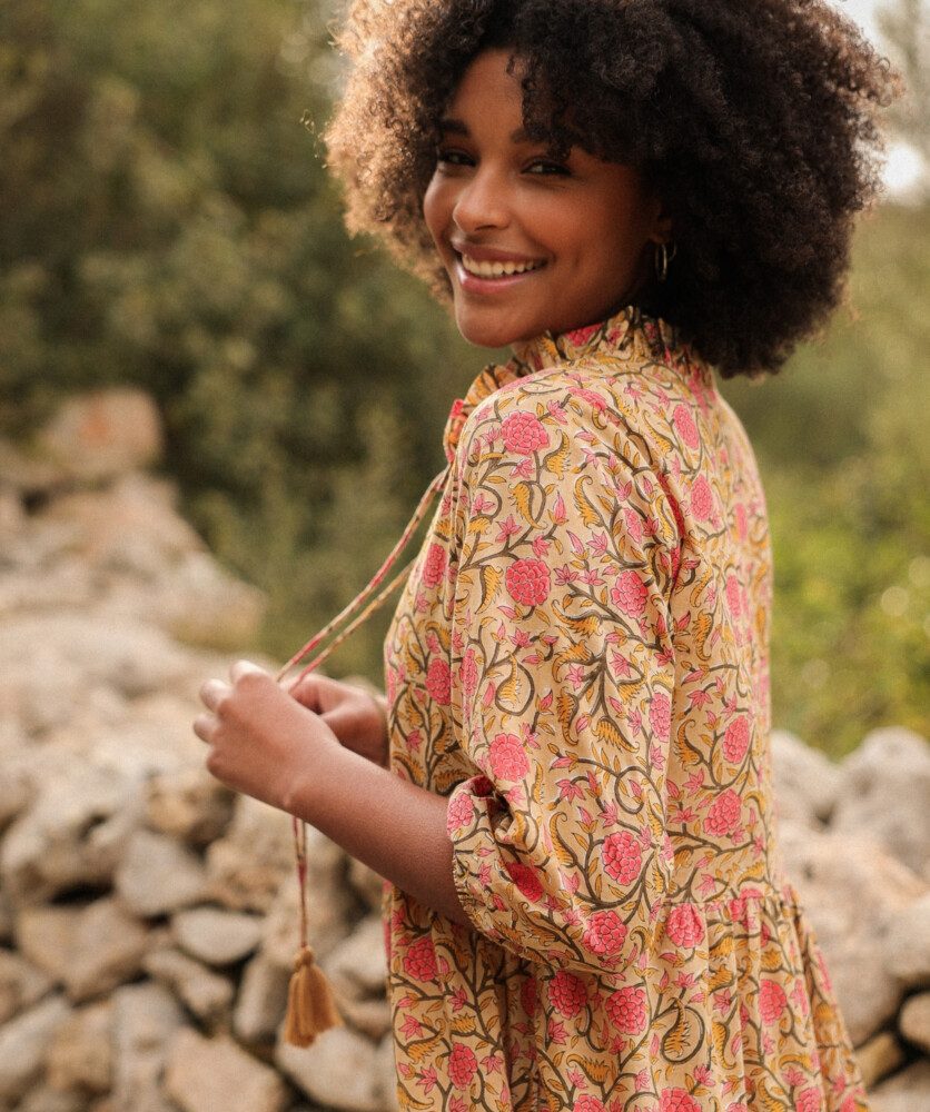 Robe Anaya – Imprimé Block-print Amarante