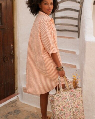 Robe Binibeca – Rayure Seersucker Rose Poudre