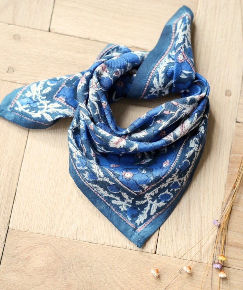 Foulard petit format – Uma bleu cobalt