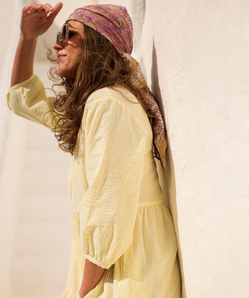 Robe Famara – Rayure seersucker citron