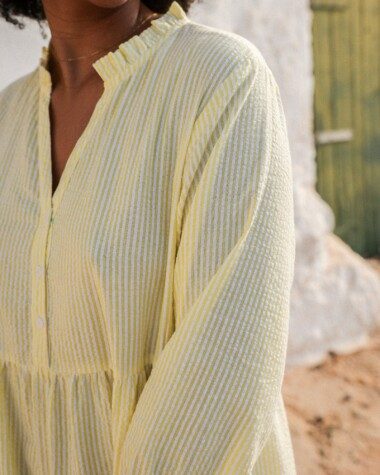 Robe Famara – Rayure seersucker citron