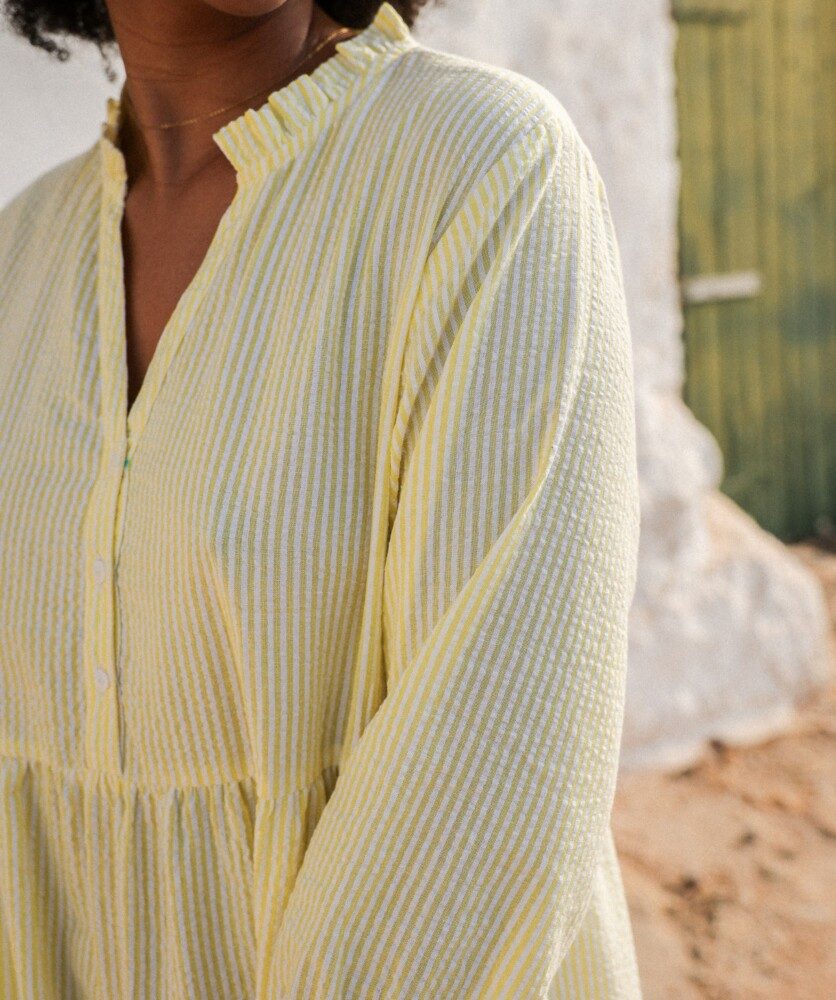 Robe Famara – Rayure seersucker citron
