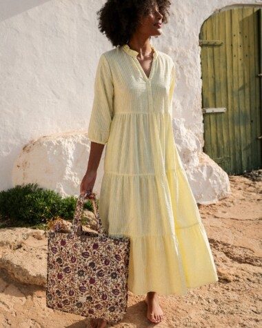 Robe Famara – Rayure seersucker citron