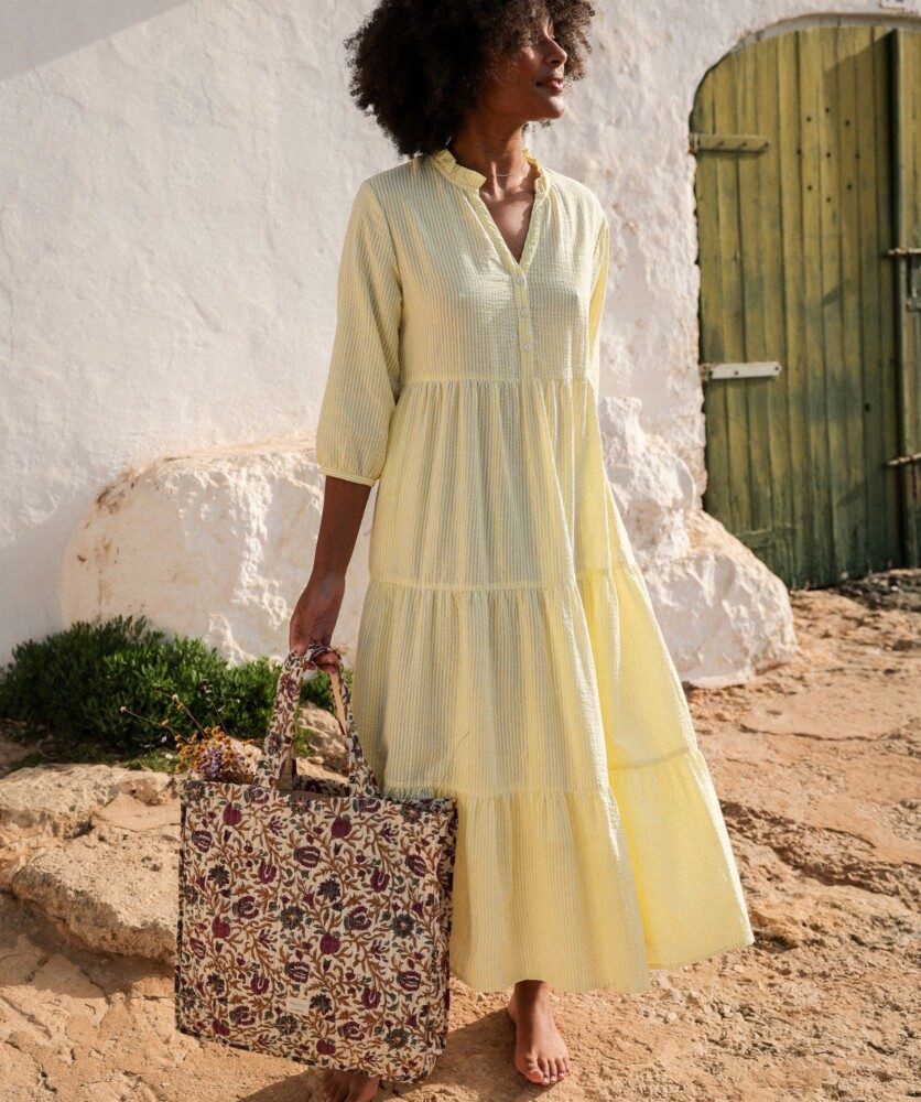 Robe Famara – Rayure seersucker citron